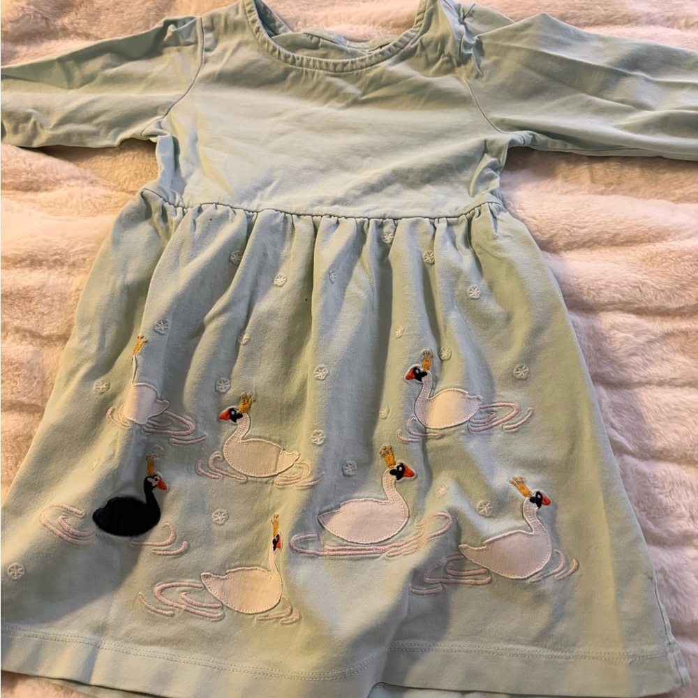 Hanna Andersson Light Blue Dress with Swan Pattern